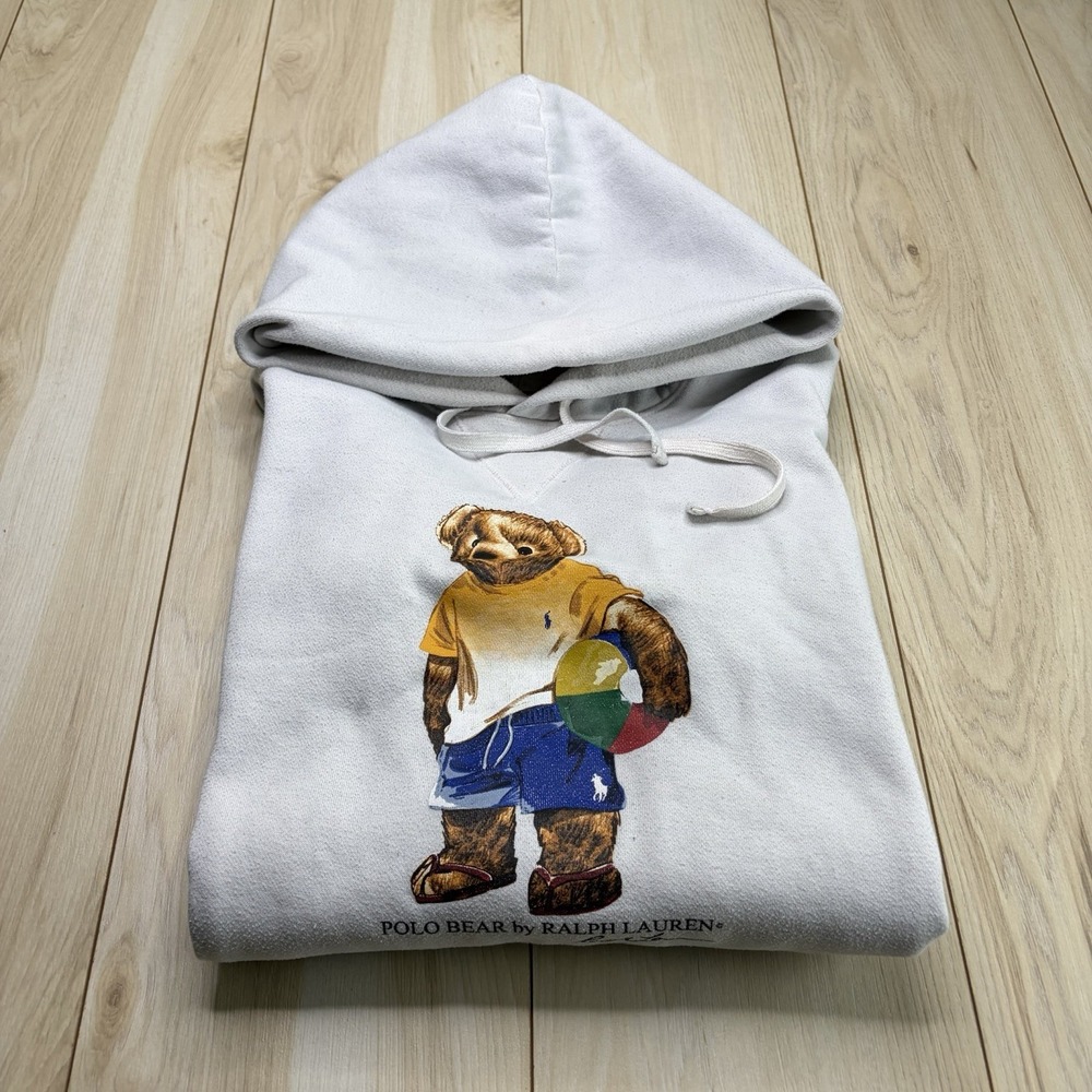 Polo Ralph Lauren Mens Polo Bear Beach Ball Hoodie Off White Size Large Cotton